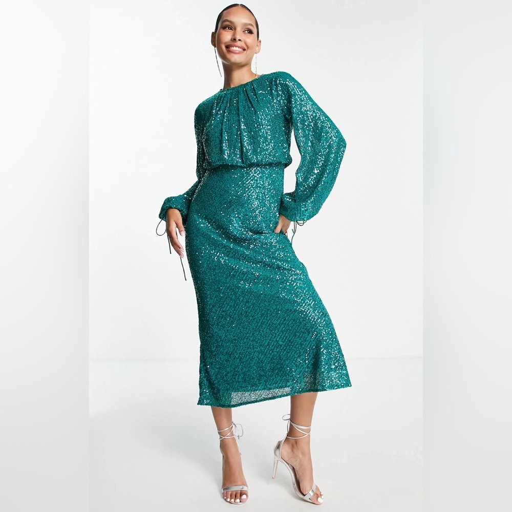 ASOS Sparkling Teal Long Sleeve Dress